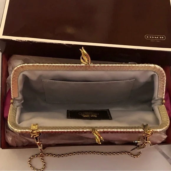 Coach Magenta "Flamed Heart" Clutch with Gold Accents; Tony Duquette; 2012 - Picture 10 of 14